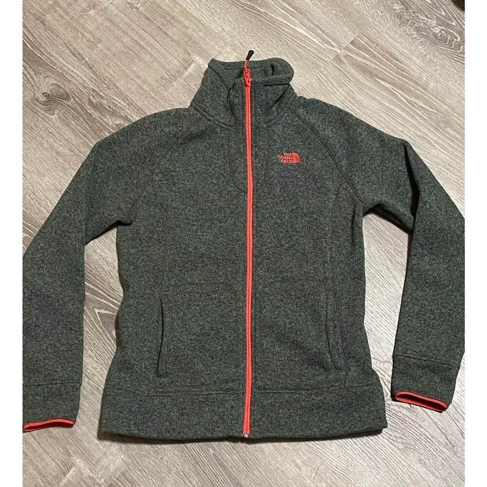 The North Face Women's Green Fleece Jacket with Coral Trim